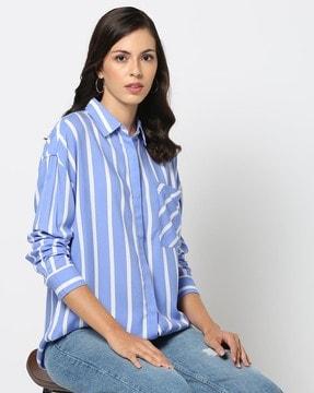 women striped regular fit shirt