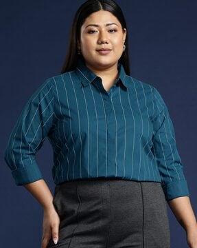 women striped regular fit shirt