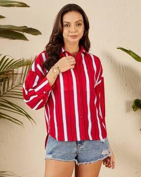 women striped regular fit shirt