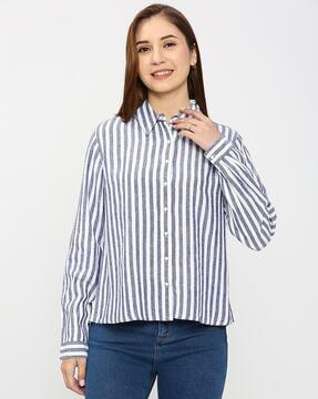 women striped regular fit shirt