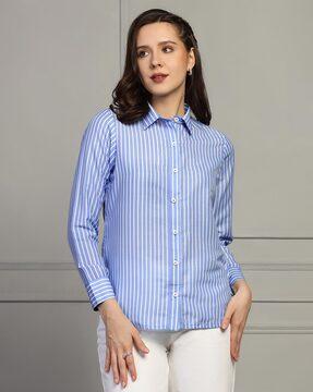 women striped regular fit shirt