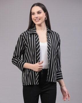 women striped regular fit shrug