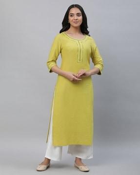 women striped regular fit straight kurta