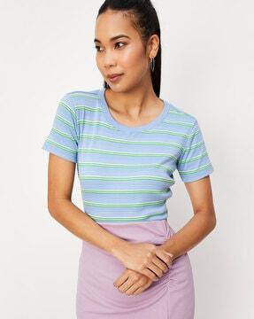 women striped regular fit t-shirt