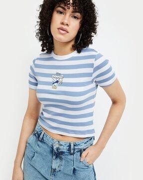 women striped regular fit t-shirt