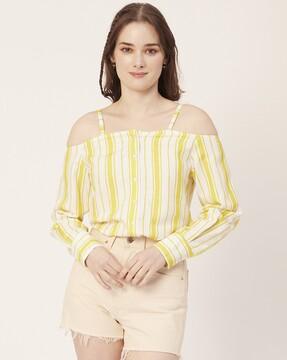 women striped regular fit top with button closure