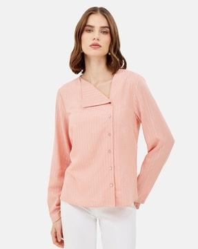 women striped regular fit top with full sleeves