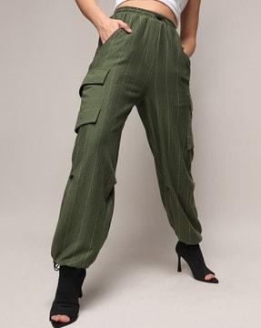 women striped relaxed fit cargo pants