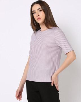 women striped relaxed fit crew-neck t-shirt