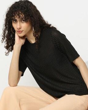 women striped relaxed fit crew-neck t-shirt