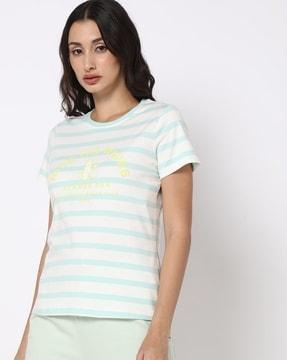 women striped relaxed fit crew-neck t-shirt