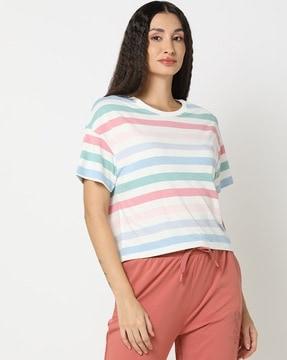 women striped relaxed fit crew-neck t-shirt