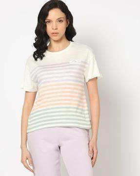 women striped relaxed fit crew-neck t-shirt