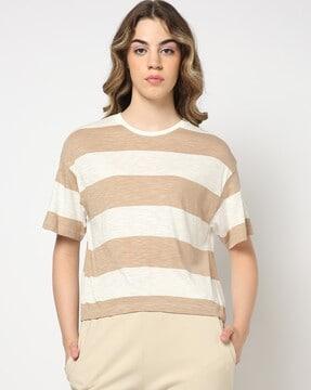 women striped relaxed fit crew-neck t-shirt