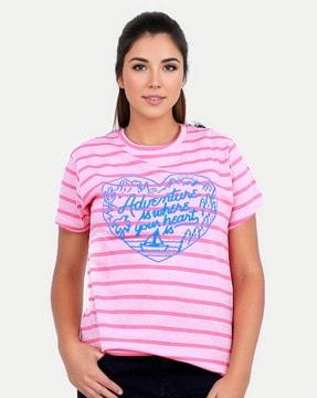 women striped relaxed fit crew-neck t-shirt