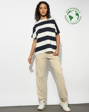 women striped relaxed fit crew-neck t-shirt