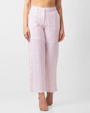 women striped relaxed fit flat-front trousers
