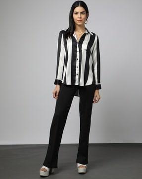 women striped relaxed fit high-low shirt