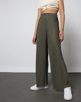 women striped relaxed fit olive palazzos