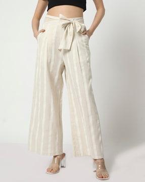 women striped relaxed fit pleat-front trousers