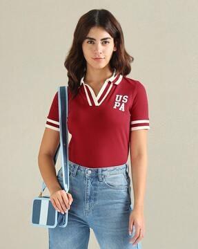 women striped relaxed fit polo t-shirt