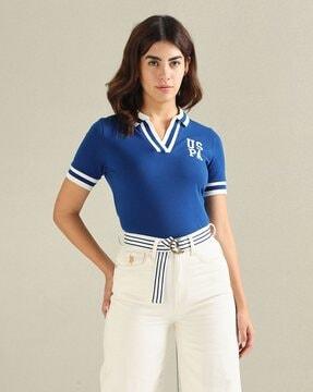 women striped relaxed fit polo t-shirt