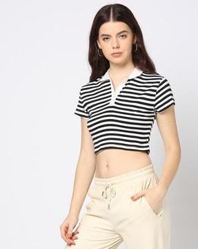 women striped relaxed fit polo t-shirt