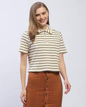 women striped relaxed fit polo t-shirt