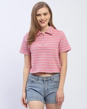 women striped relaxed fit polo t-shirt