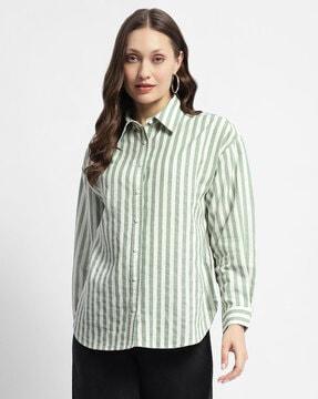 women striped relaxed fit shirt with spread collar