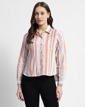 women striped relaxed fit shirt with spread collar