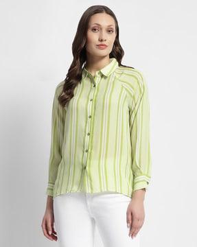 women striped relaxed fit shirt with spread collar