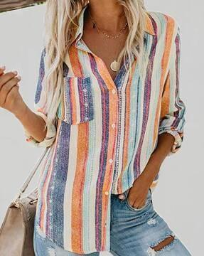 women striped relaxed fit shirt