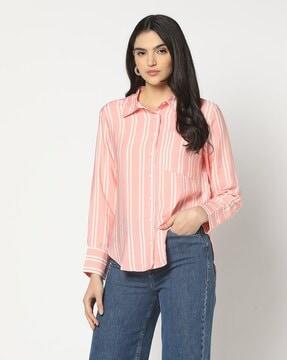 women striped relaxed fit shirt
