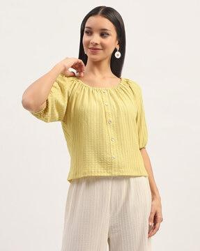 women striped relaxed fit top with round neck