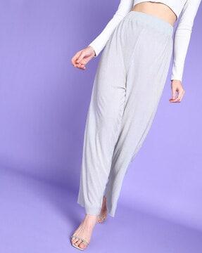 women striped relaxed fit trousers with elasticated waist