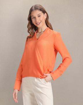 women striped relaxed fit wrap top