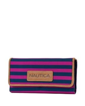 women striped rfid blocking tri-fold wallet