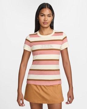 women striped ringer regular fit crew-neck t-shirt