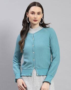 women striped round-neck cardigan