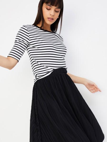 women striped round neck pure cotton white t-shirt