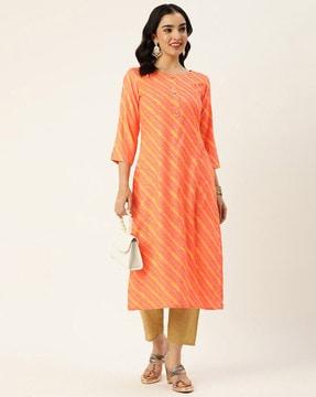 women striped round-neck straight kurta