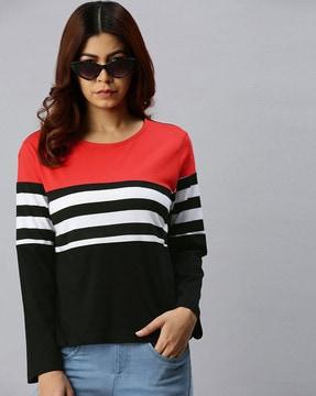 women striped round-neck t-shirt