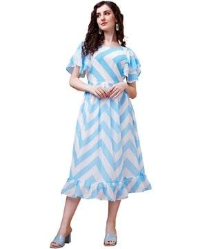 women striped round-neck tiered dress