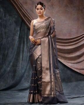 women striped saree with blouse piece