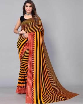 women striped saree with blouse piece