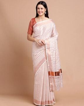 women striped saree with contrast border