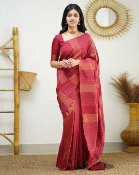 women striped saree with contrast border