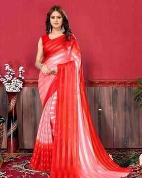 women striped saree with contrast border