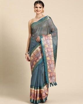 women striped saree with contrast border